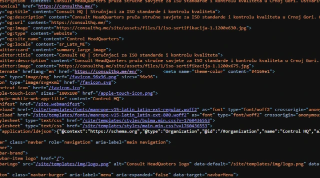 code of the website
